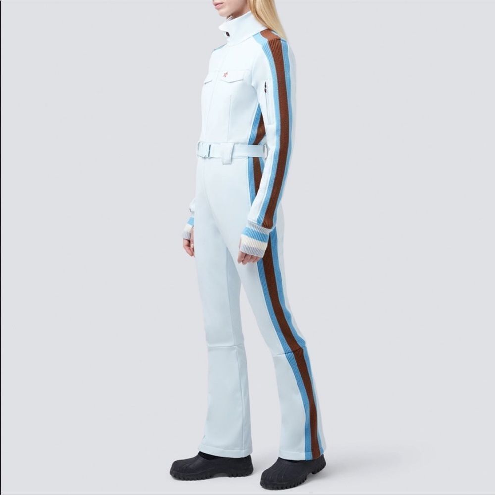 NWT perfect moment striped crystal ski suit cool blue brown waterproof